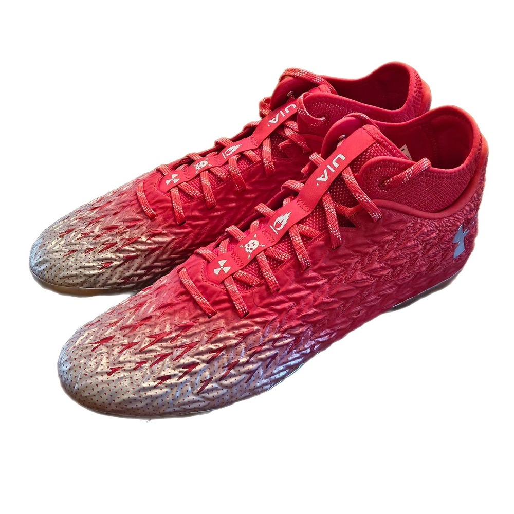Under Armour Spotlight 4 MC Football Cleats 3027977-600 Red Silver Men's 13 NWOB